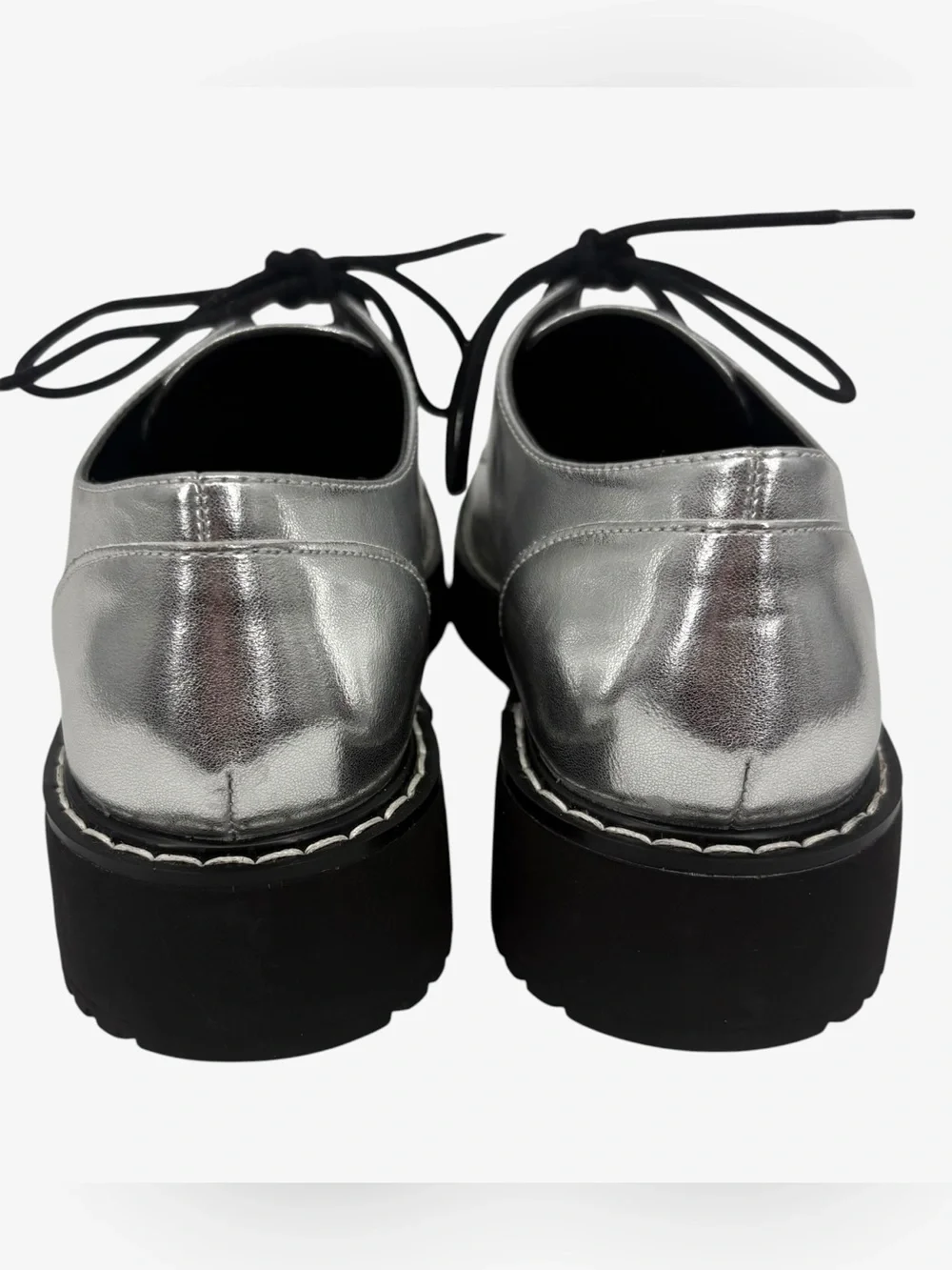 Madden Girl Silver Metallic Platform Oxfords Lace Up Shoes Women’s Size 8